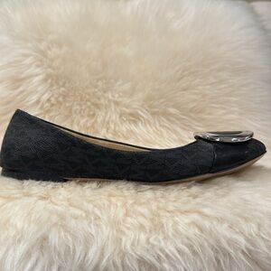 Michael Kors Black/Grey MK Initial Loafers with Silver Accent Buckle
